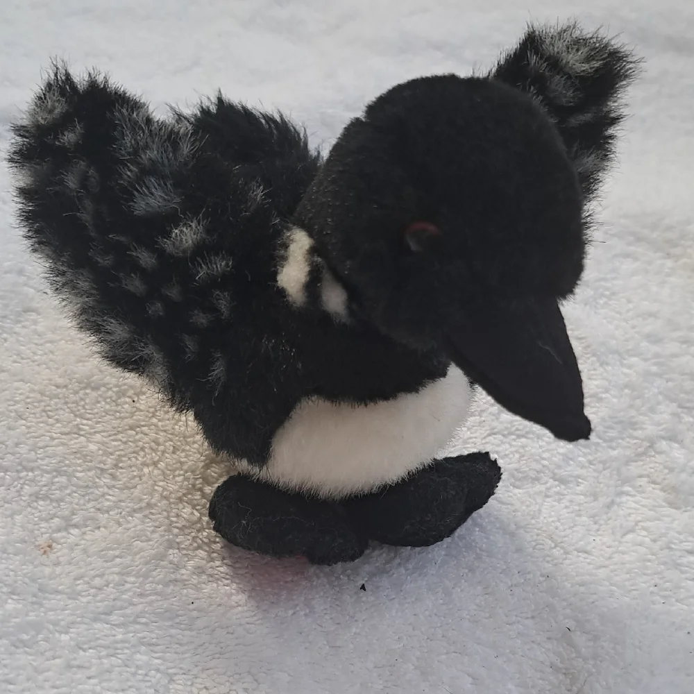 Charming Plush Bird Toy for Small Pets - Black and White